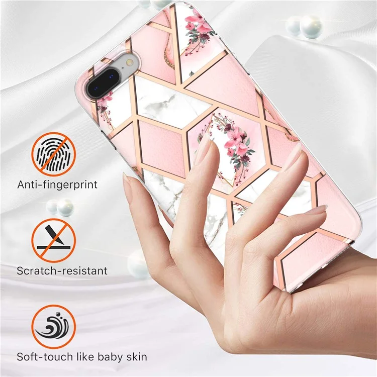 2.0mm IMD IML Electroplating Marble Flower Pattern TPU Phone Case for iPhone 8 Plus/7 Plus 5.5 inch - Pink Marble/Flower