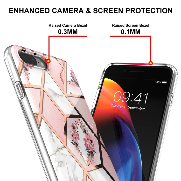 2.0mm IMD IML Electroplating Marble Flower Pattern TPU Phone Case for iPhone 8 Plus/7 Plus 5.5 inch - Pink Marble/Flower