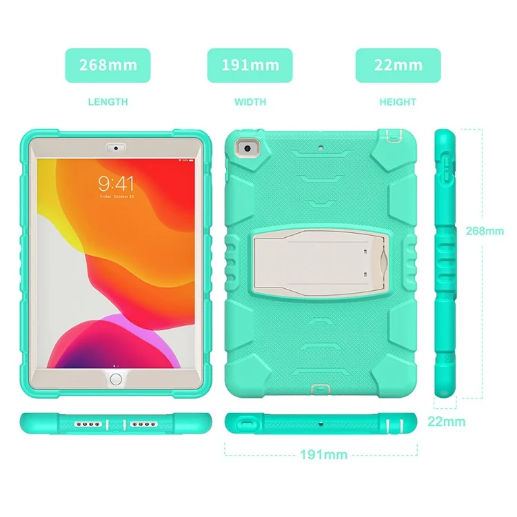 Impact Resistant PC + Silicon Tablet Deckung Mit Kickstand Für Ipad 10.2 (2021)/(2020)/(2019) - Minzgrün