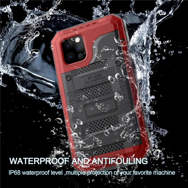 Capa à prova d'água e à prova de choque de silicone e metal para iPhone 12 Pro Max - Vermelha