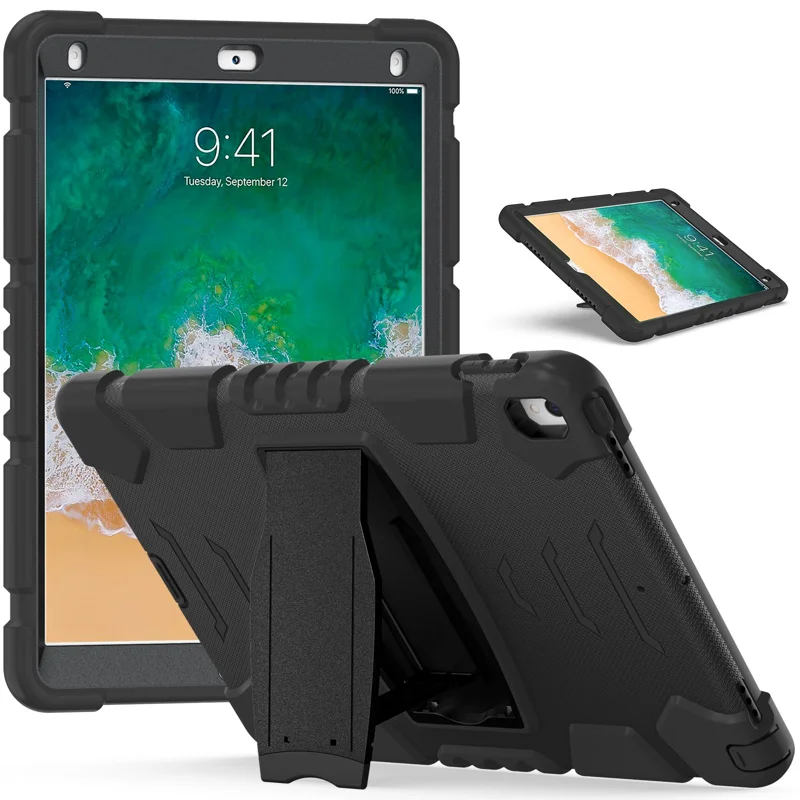 Für iPad Pro 10.5-Zoll (2017) / iPad Air 10.5 Zoll (2019) PC + Silikon-Tablet-Hülle mit Ständer - Schwarz