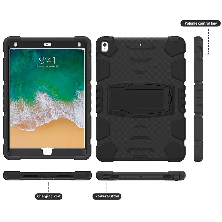 Für iPad Pro 10.5-Zoll (2017) / iPad Air 10.5 Zoll (2019) PC + Silikon-Tablet-Hülle mit Ständer - Schwarz