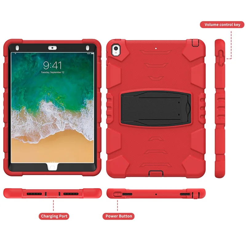 For iPad Pro 10.5-inch (2017) / iPad Air 10.5 inch (2019) PC + Silicone Tablet Cover with Kickstand - Red / Black