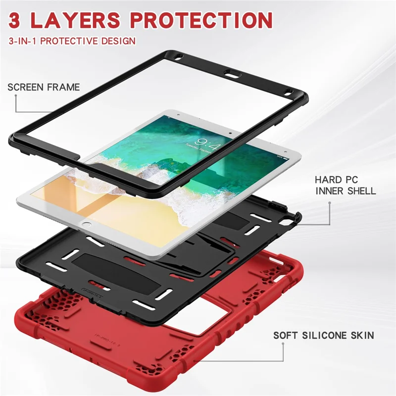 For iPad Pro 10.5-inch (2017) / iPad Air 10.5 inch (2019) PC + Silicone Tablet Cover with Kickstand - Red / Black