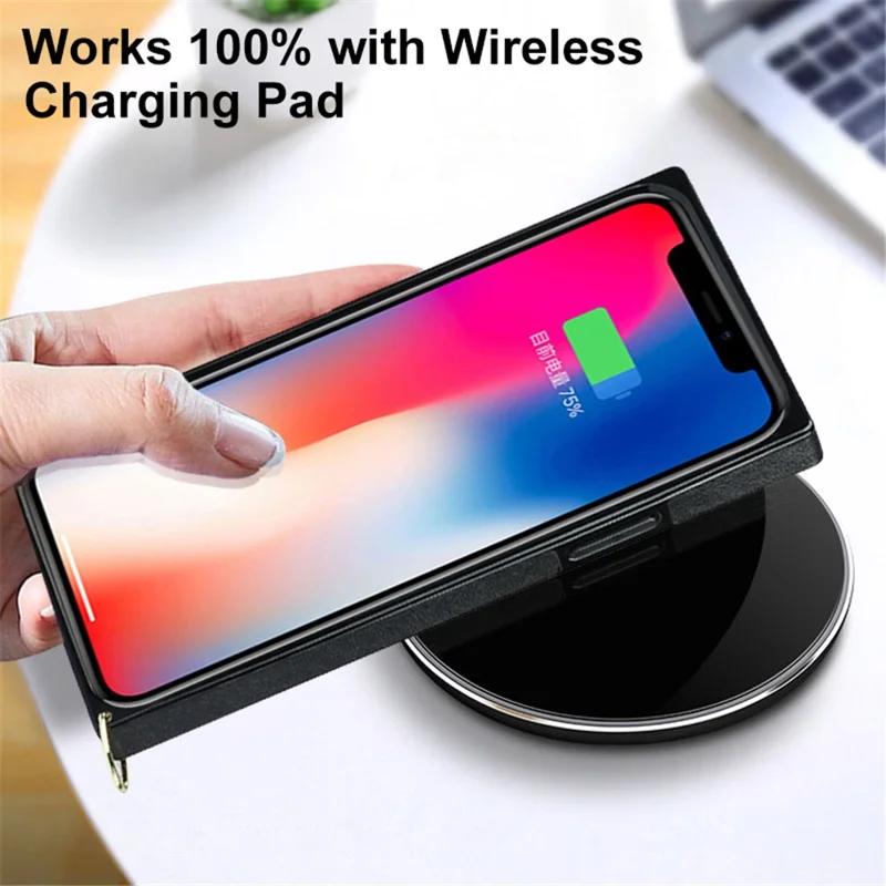 Chain Lanyard Stitching Rhombus Shock-Proof Protective Phone Case for iPhone 12 Pro Max - Black