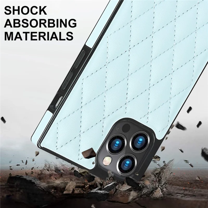 Chain Lanyard Stitching Rhombus Shock-Proof Protective Phone Case for iPhone 12 Pro Max - Blue