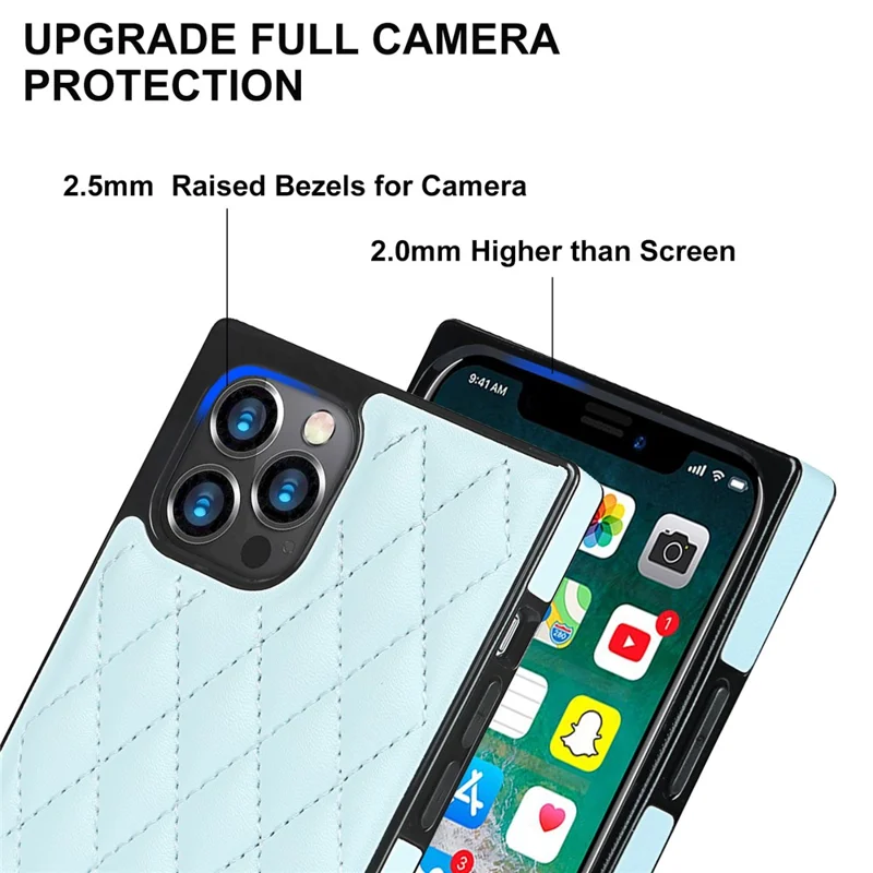 Chain Lanyard Stitching Rhombus Shock-Proof Protective Phone Case for iPhone 12 Pro Max - Blue