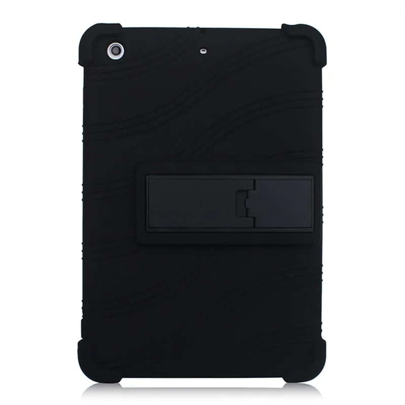 For iPad Mini 3 / Mini 2 / Mini Silicone Tablet Shell Kickstand Cover - Black
