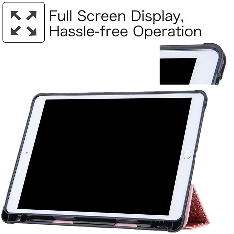 Tri-fold Stand Leder Tablet Cover Smart Case Mit Stiftschlitz Für Ipad 10.2 (2021)/(2020)/(2019)/Air 10.5 Zoll (2019)/Pro 10.5 Zoll (2017) - Roségold