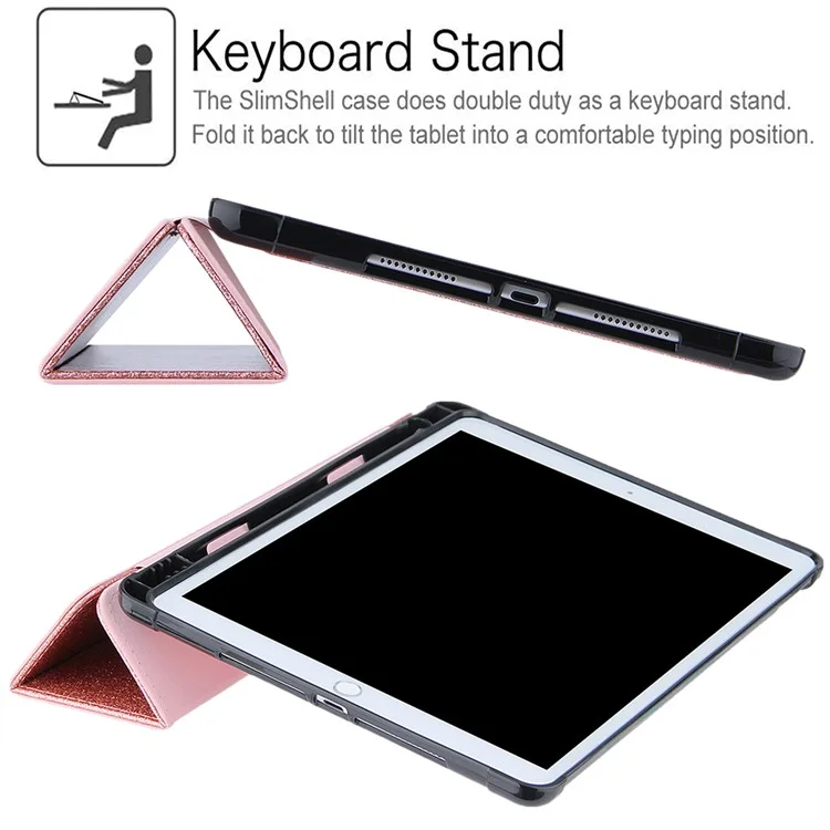 Tri-fold Stand Leather Tablet Cover Smart Case with Pen Slot for iPad 10.2 (2021)/(2020)/(2019)/Air 10.5 inch (2019)/Pro 10.5-inch (2017) - Rose Gold