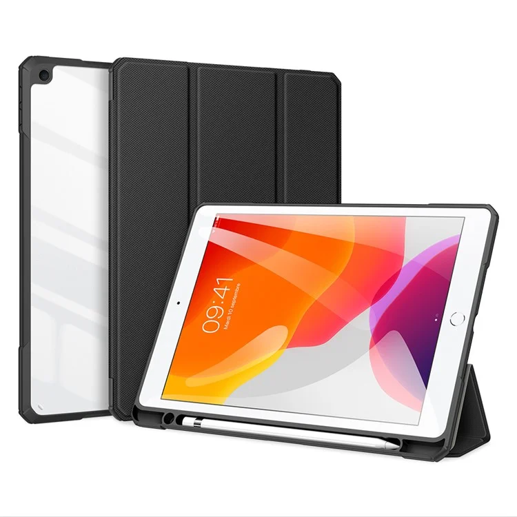 Dux Ducis Toby Series Business Estilo Business Cheather Tablet Caso Tri Fold Stand Capa Para Ipad 10.2 (2021)/(2020)/(2019) - Preto