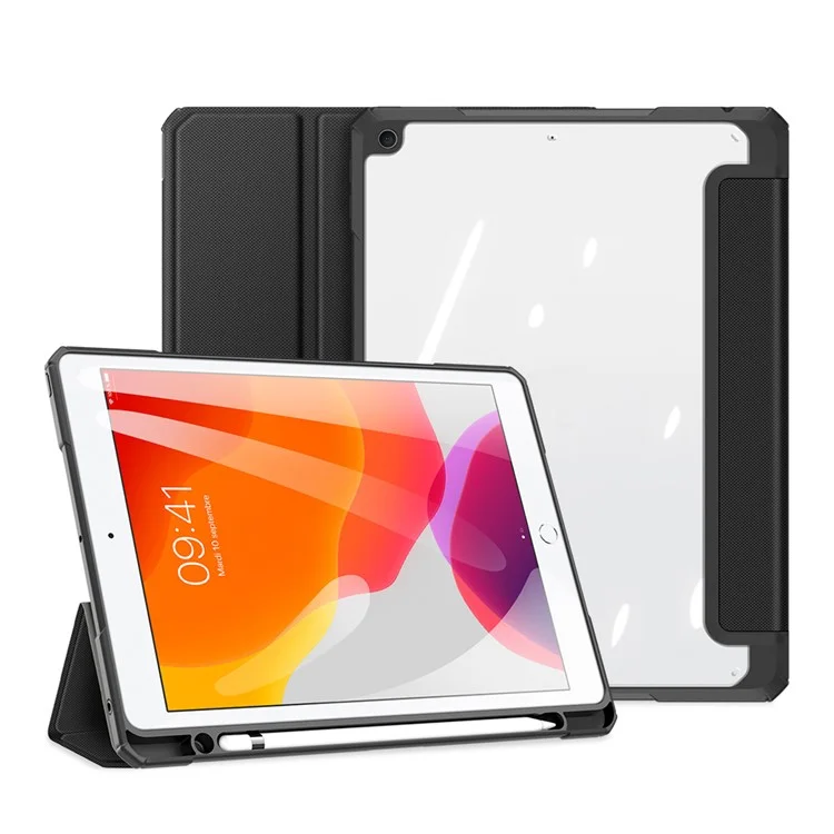 DUX DUCIS TOBY Série Étui en Cuir Style Professionnel pour Tablette Tri-pli Support pour iPad 10.2 (2021)/(2020)/(2019) - Noir
