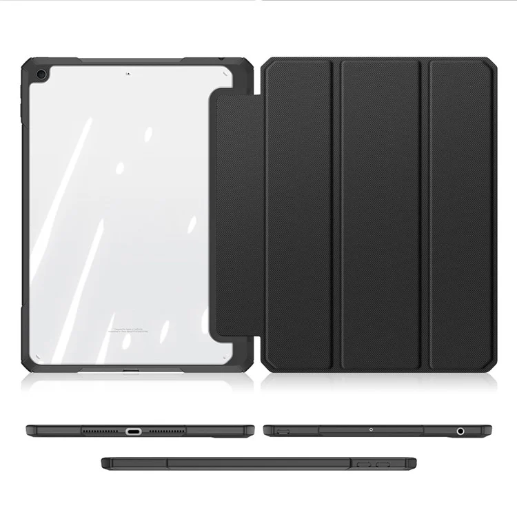 Dux Ducis Toby Series Business Estilo Business Cheather Tablet Caso Tri Fold Stand Capa Para Ipad 10.2 (2021)/(2020)/(2019) - Preto