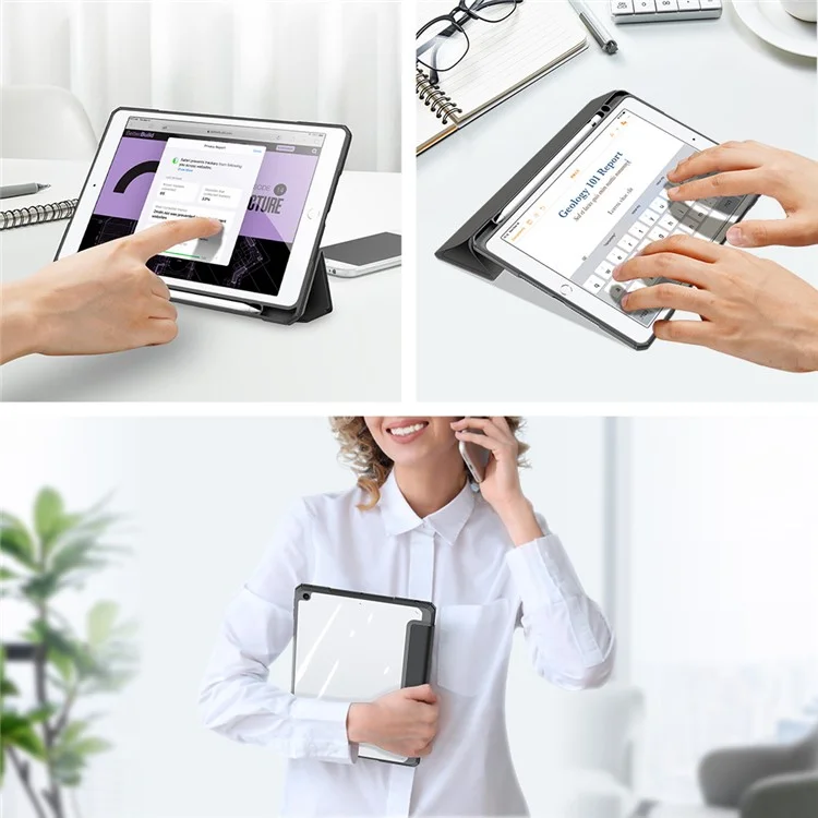 DUX DUCIS TOBY Série Étui en Cuir Style Professionnel pour Tablette Tri-pli Support pour iPad 10.2 (2021)/(2020)/(2019) - Noir