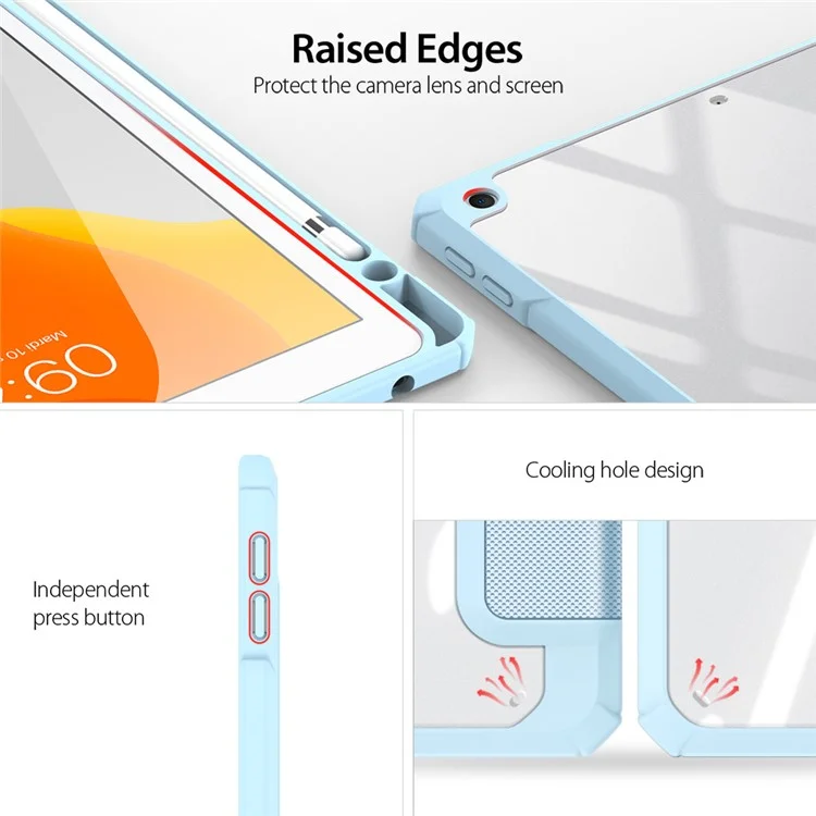 DUX DUCIS TOBY Serie Business Style Custodia in pelle per tablet Tri-fold Stand Cover per iPad 10.2 (2021)/(2020)/(2019) - Baby Blue