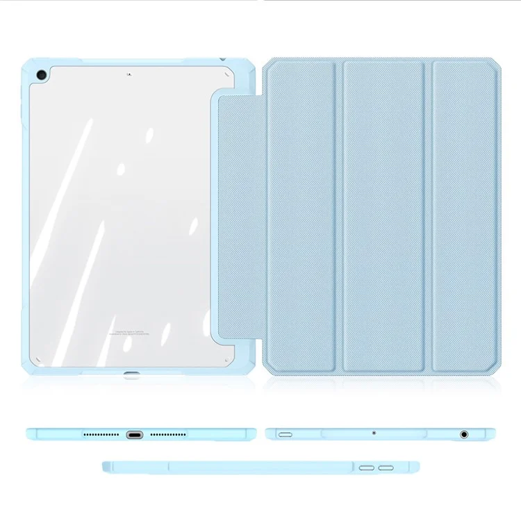 DUX DUCIS TOBY Series Business Style Leather Tablet Case Tri-fold Stand Cover for iPad 10.2 (2021)/(2020)/(2019) - Baby Blue