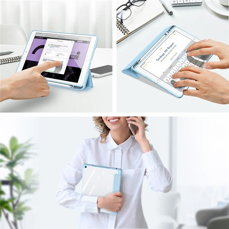 DUX DUCIS TOBY Serie Business Style Custodia in pelle per tablet Tri-fold Stand Cover per iPad 10.2 (2021)/(2020)/(2019) - Baby Blue