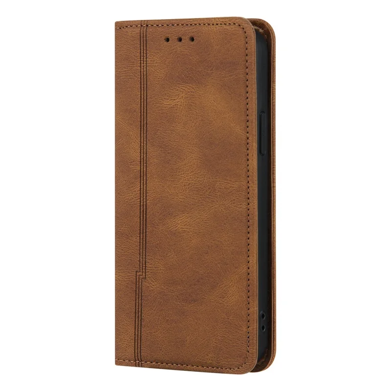 Skin-touch Magnetic Auto-absorbed Lines Wallet Leather Phone Case for iPhone 12 / 12 Pro - Brown