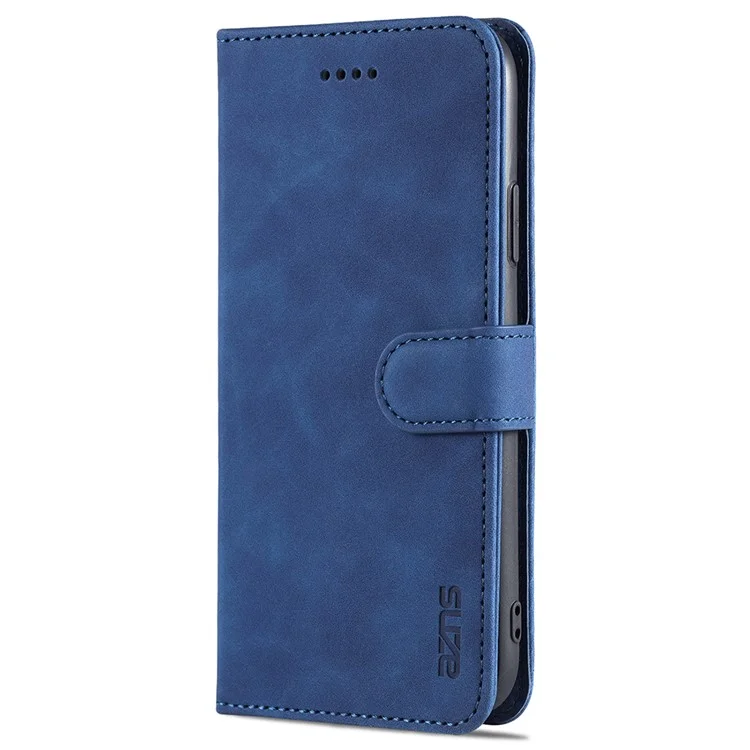 Azns PU Stand Stand Wallet Design Tampa do Telefone Shell Para Iphone 12/12 Pro 6,1 Polegadas - Azul