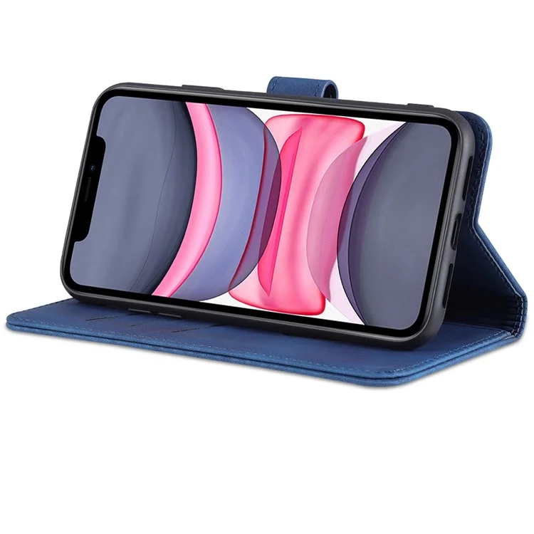 Azns PU Stand Stand Wallet Design Tampa do Telefone Shell Para Iphone 12/12 Pro 6,1 Polegadas - Azul