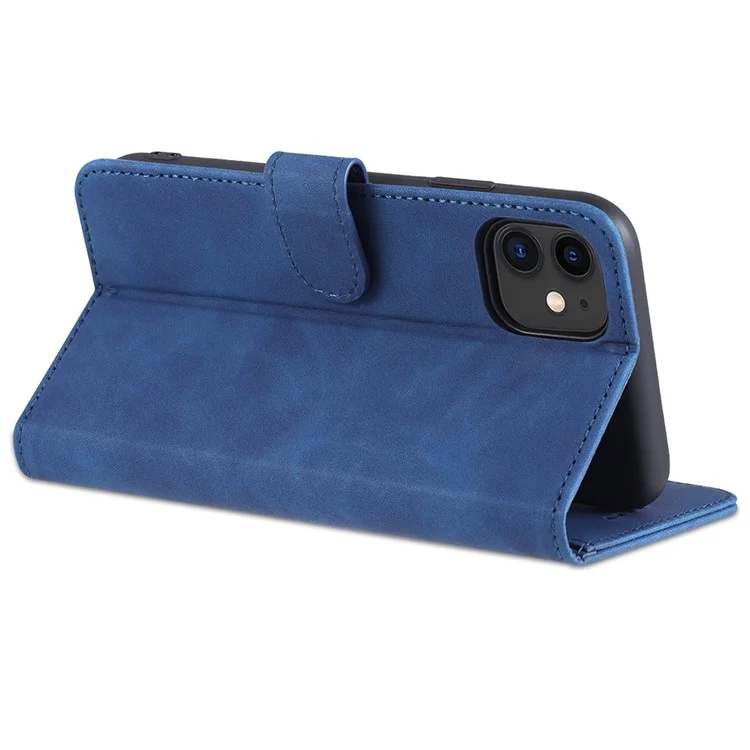 Azns PU Stand Stand Wallet Design Tampa do Telefone Shell Para Iphone 12/12 Pro 6,1 Polegadas - Azul