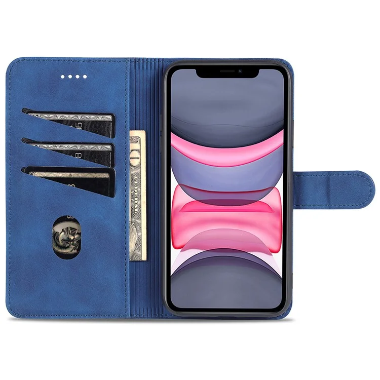 Azns PU Stand Stand Wallet Design Tampa do Telefone Shell Para Iphone 12/12 Pro 6,1 Polegadas - Azul