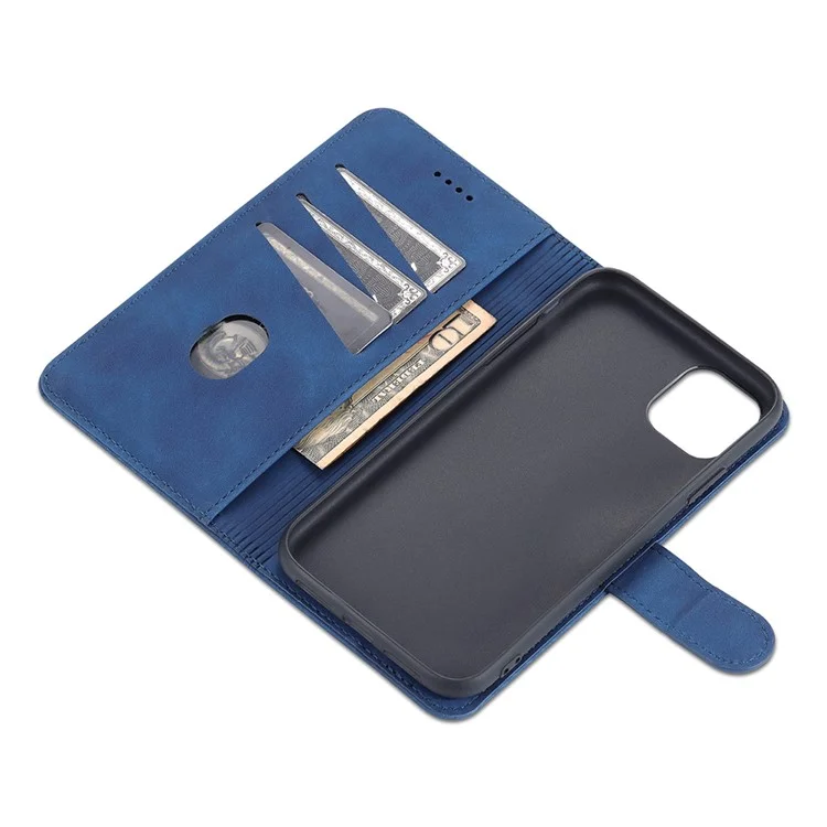 Azns PU Stand Stand Wallet Design Tampa do Telefone Shell Para Iphone 12/12 Pro 6,1 Polegadas - Azul