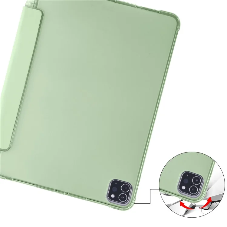 Slim PU en Cuir Trifold du Support de Support Coque en Arrière Avec Stylo à Stylo Slot Automatique / Sommeil Pour Ipad Pro 12,9 Pouces (2020) - Vert Clair