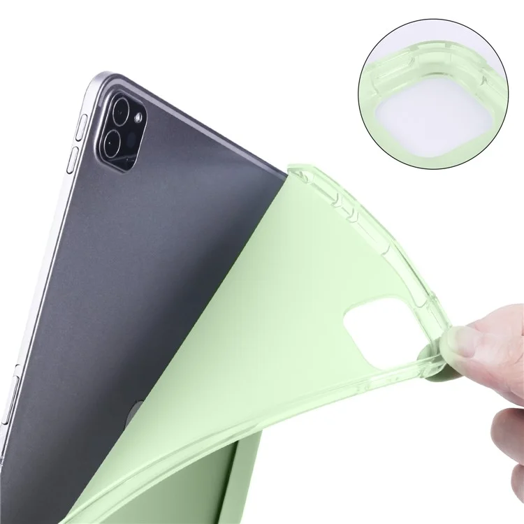 Slim PU en Cuir Trifold du Support de Support Coque en Arrière Avec Stylo à Stylo Slot Automatique / Sommeil Pour Ipad Pro 12,9 Pouces (2020) - Vert Clair