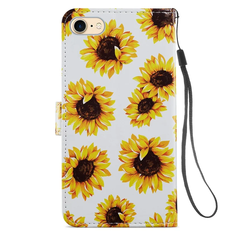 Magnetische Sluiting Patroon Print Design Leren Telefoonportemonnee Standhoes voor iPhone 7 4,7 inch/8 4,7 inch/SE (2020)/SE (2022) - Zonnebloem