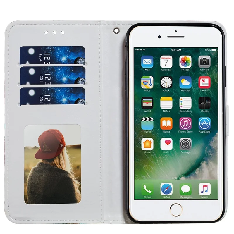 Magnetische Sluiting Patroon Print Design Leren Telefoonportemonnee Standhoes voor iPhone 7 4,7 inch/8 4,7 inch/SE (2020)/SE (2022) - Zonnebloem