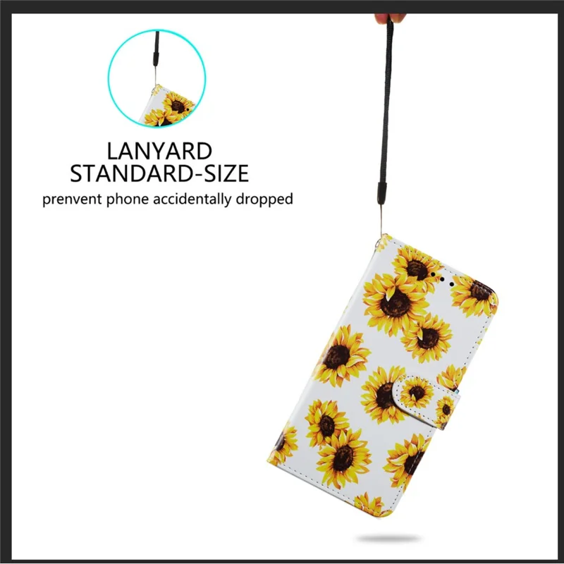Magnetische Sluiting Patroon Print Design Leren Telefoonportemonnee Standhoes voor iPhone 7 4,7 inch/8 4,7 inch/SE (2020)/SE (2022) - Zonnebloem