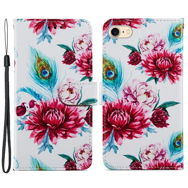 Etui portefeuille en cuir avec motif d'impression magnétique pour iPhone 7 4,7 pouces/8 4,7 pouces/SE (2020)/SE (2022) - Fleur de paon