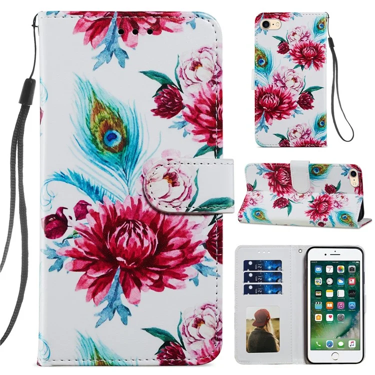 Etui portefeuille en cuir avec motif d'impression magnétique pour iPhone 7 4,7 pouces/8 4,7 pouces/SE (2020)/SE (2022) - Fleur de paon