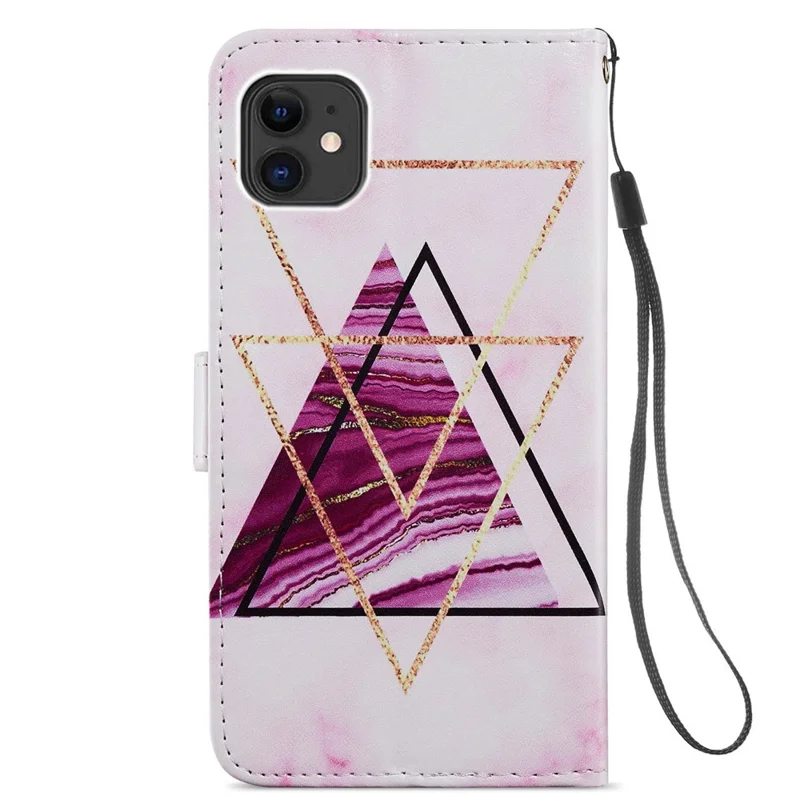 Pattern Printing Wallet Design Magnetic Clasp Leather Phone Case Cover with Stand for iPhone 11 6.1 inch - Tri-color Marble