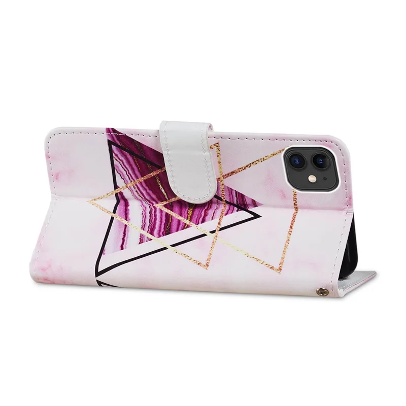 Pattern Printing Wallet Design Magnetic Clasp Leather Phone Case Cover with Stand for iPhone 11 6.1 inch - Tri-color Marble