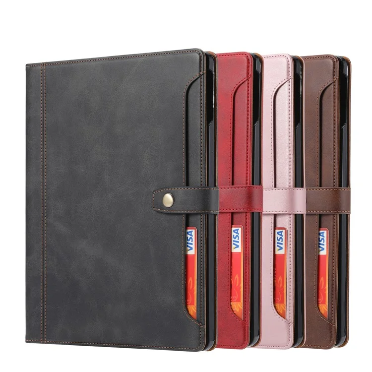 Дизайн стойки Wallet Leather Tablet Protective Case Cover with Pen Slot for iPad Pro 12.9-inch (2021) - Brown