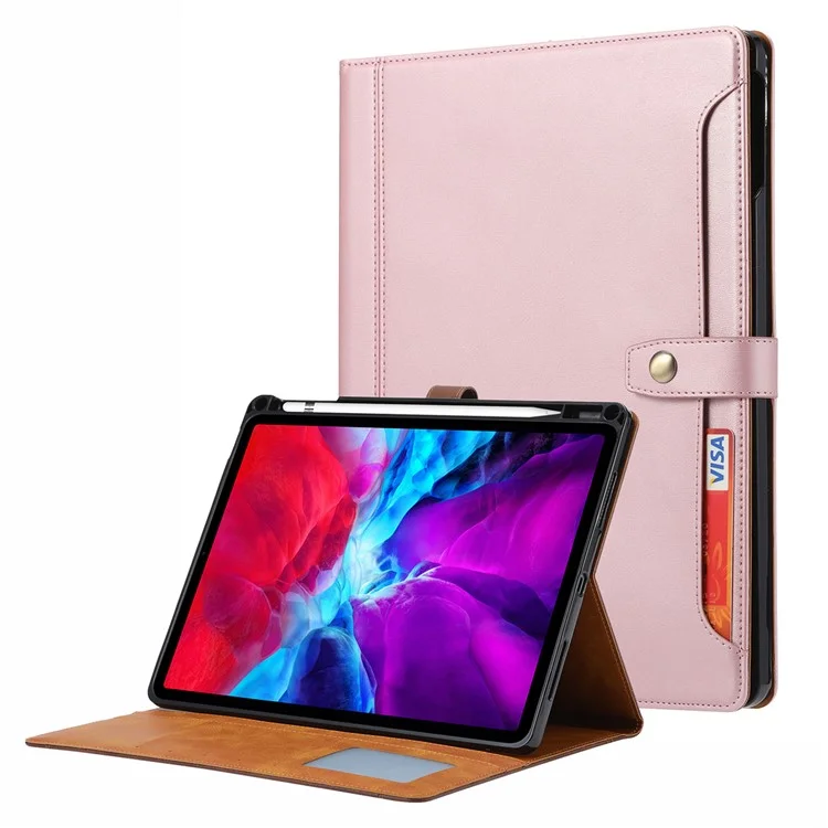 Stand Wallet Design Leder Tablet Schutzhülle mit Stiftfach für iPad Pro 12,9-Zoll (2021) - Pink