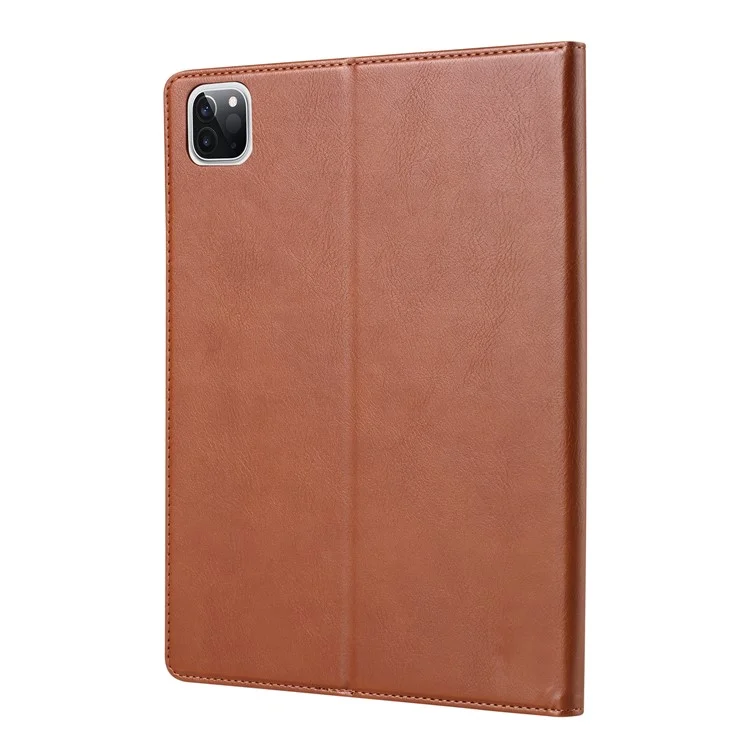 PU Leather Folding Stand Wallet Tablet Back Cover with Pen Holder & Card Holder for iPad Pro 12.9-inch (2021) - Brown