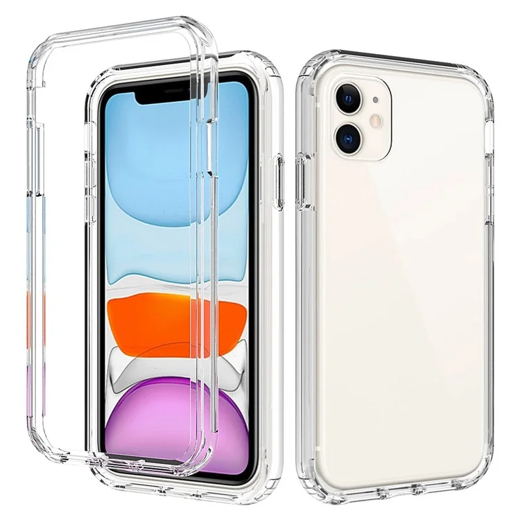 Heavy Duty Gradient Color Detachable 2 in 1 Hard PC Soft TPU Protective Phone Case Cover for iPhone 11 6.1 inch - Transparent