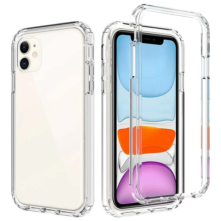 Heavy Duty Gradient Color Detachable 2 in 1 Hard PC Soft TPU Protective Phone Case Cover for iPhone 11 6.1 inch - Transparent