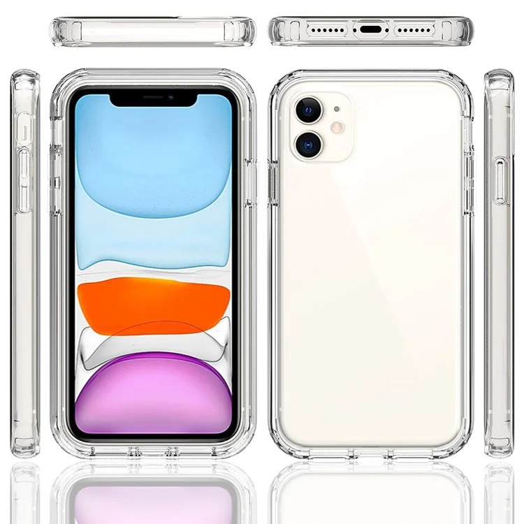 Heavy Duty Gradient Color Detachable 2 in 1 Hard PC Soft TPU Protective Phone Case Cover for iPhone 11 6.1 inch - Transparent