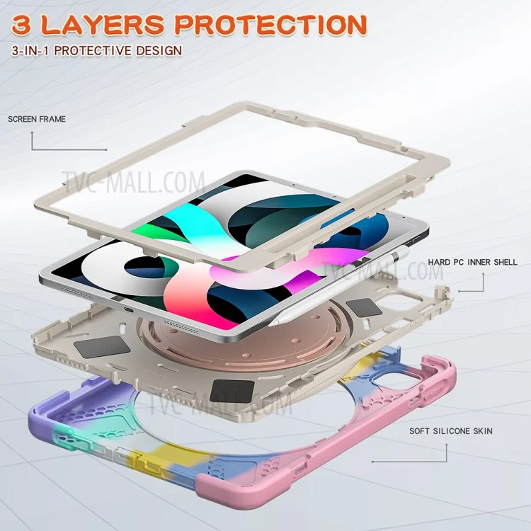 PC + Capa de Suporte de Silicone para iPad Air 11 (2024) / Air (2020) / Air (2022) / Pro 11 polegadas (2022) / (2021) / (2020) / (2018) - Colorido / Rosa
