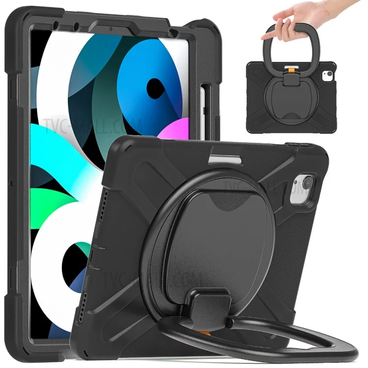 Hand-Hold 360 Degree Swivel PC + Silicone Kickstand Case with Pen Slot for iPad Air (2020) / Air (2022) / Pro 11-inch (2022) /  (2021) / (2020) / (2018) - Black / Black