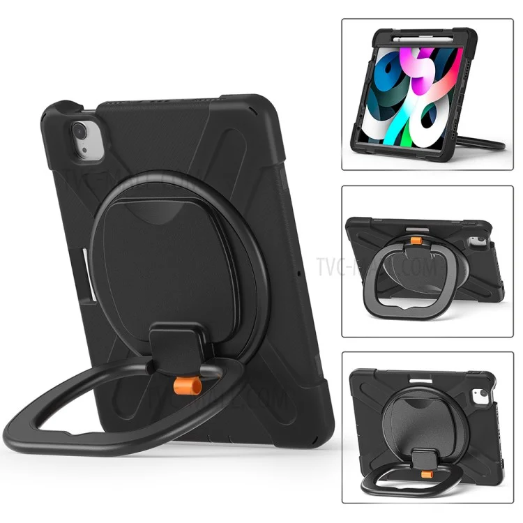 PC Giratoria de 360 ​​grados de Mano de 360 ​​grados Caso de Patada de Silicona Con Ranura Para Lápiz Para Ipad Air (2020)/Air (2022)/Pro 11 Pulgadas (2021)/(2020)/(2018) - Negro Negro