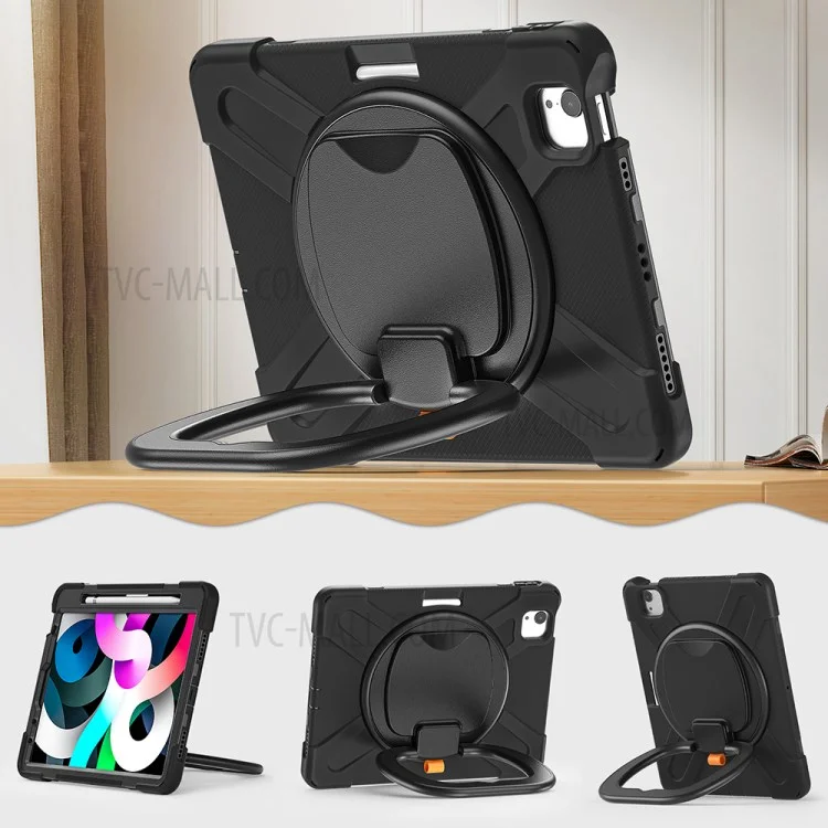 Hold 360 Graus Giratório 360 Graus PC + Silicone Kickstand Case Com Caneta Para Ipad Air (2020)/Air (2022)/Pro 11 Polegadas (2021)/(2020)/(2018) - Preto Preto