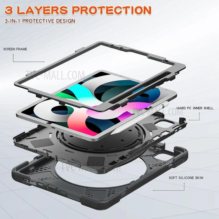 Handhold 360 Grad Drehpcial + Silikon-kickstand-hülle Mit Stiftschlitz Für Ipad Air (2020)/luft (2022)/Pro 11-zoll (2021)/(2020)/(2018) - Schwarz Schwarz