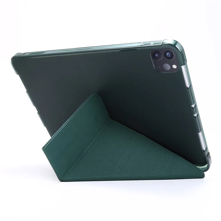 Auto Wake/Sleep Deformable Stand Leather Tablet Case with Pen Slot for iPad Pro 11-inch (2021) - Dark Green