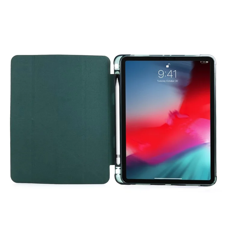 Auto Wake/Sleep Deformable Stand Leather Tablet Case with Pen Slot for iPad Pro 11-inch (2021) - Dark Green