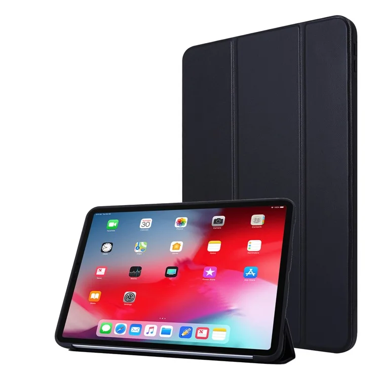 Tri-fold Stand Silicone + pu en Cuir Tablet Cover Pour Ipad Pro 11 Pouces (2021) - le Noir